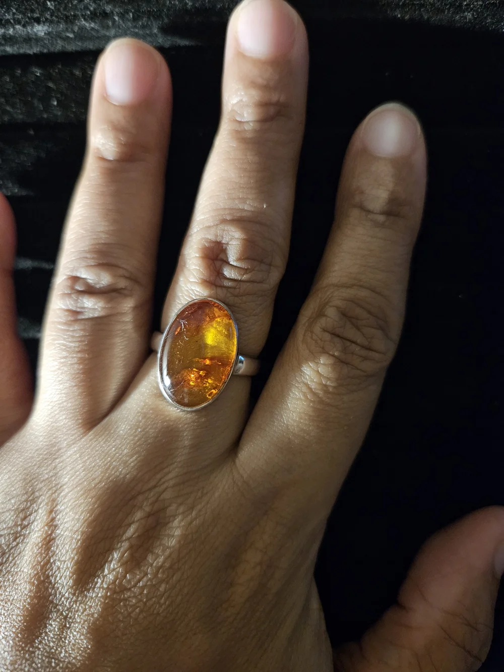 92SS Baltic Amber Oval Cocktail Ring - Orange